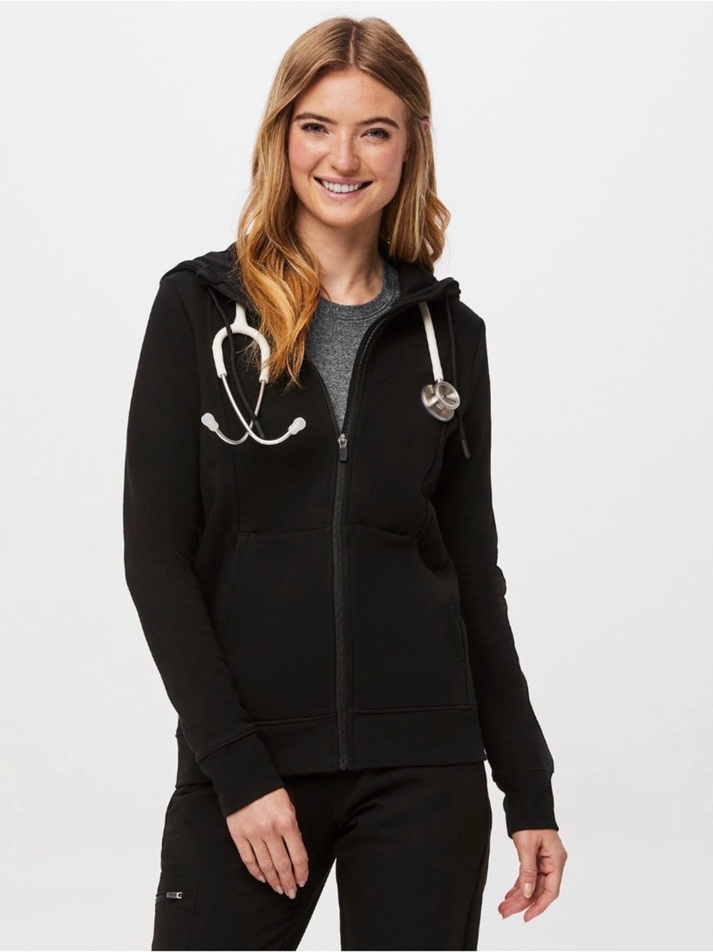 FIGS Women’s Black Zip-Up Hoodie Jacket size medium